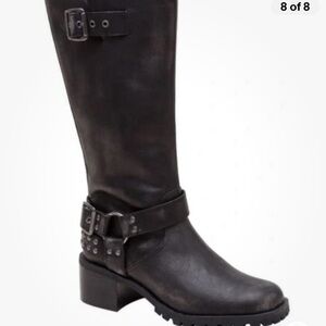 Lisa Vicky Mad-V Black Distressed Leather 8M Motorcycle Boots Biker